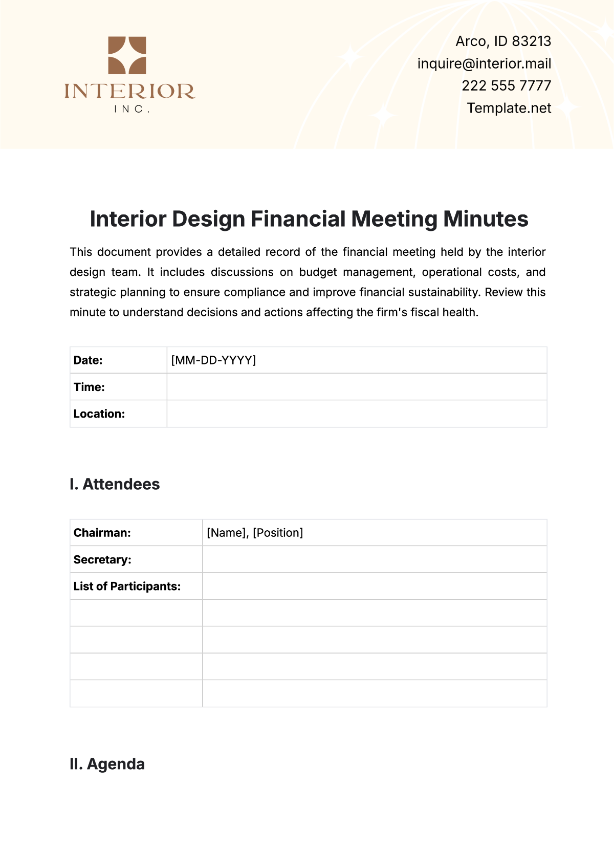 Free Interior Design Financial Meeting Minute Template