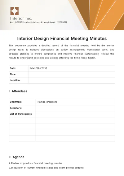 Free Interior Design Financial Meeting Minute Template to Edit Online