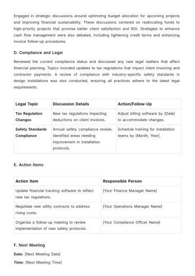 Free Interior Design Financial Meeting Minute Template to Edit Online