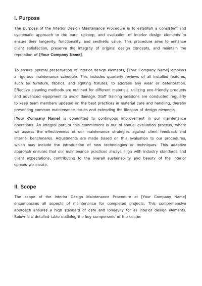 Free Interior Design Maintenance Procedure Template to Edit Online