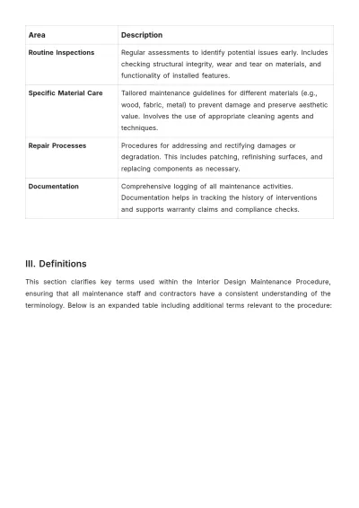 Free Interior Design Maintenance Procedure Template to Edit Online