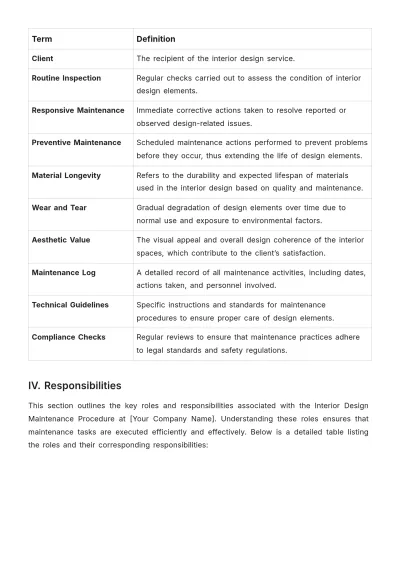Free Interior Design Maintenance Procedure Template to Edit Online