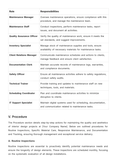 Free Interior Design Maintenance Procedure Template to Edit Online