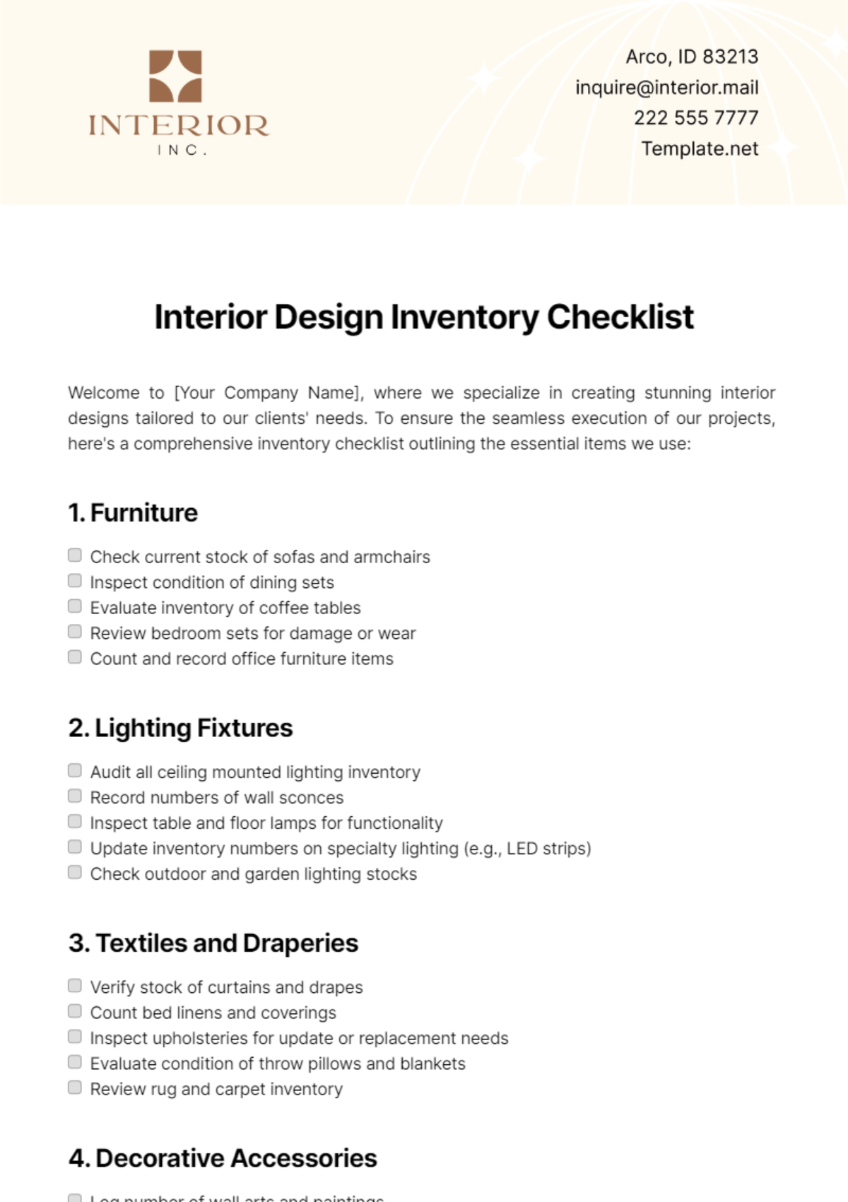 Free Interior Design Inventory Checklist Template