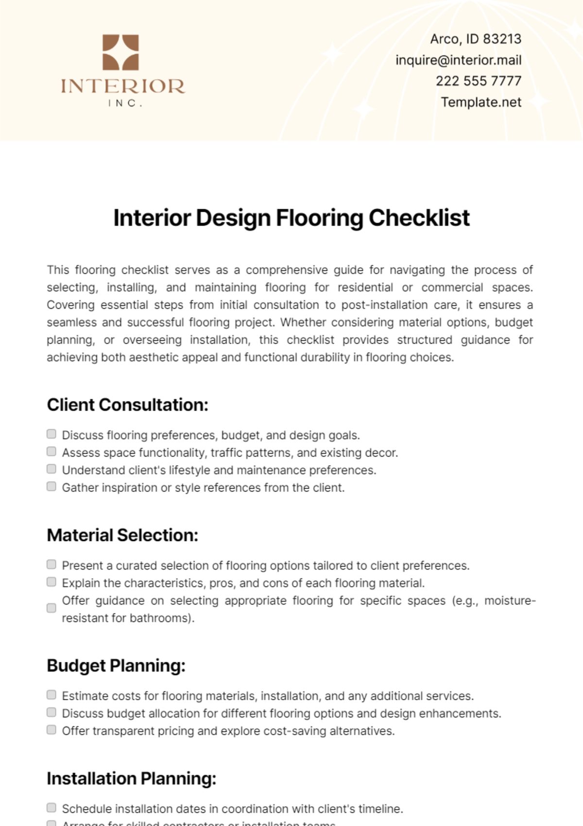 Free Interior Design Flooring Checklist Template