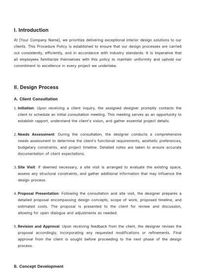 Free Interior Design Procedure Policy Template to Edit Online