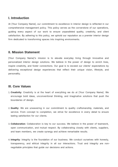 Free Interior Design Management Policy Template to Edit Online