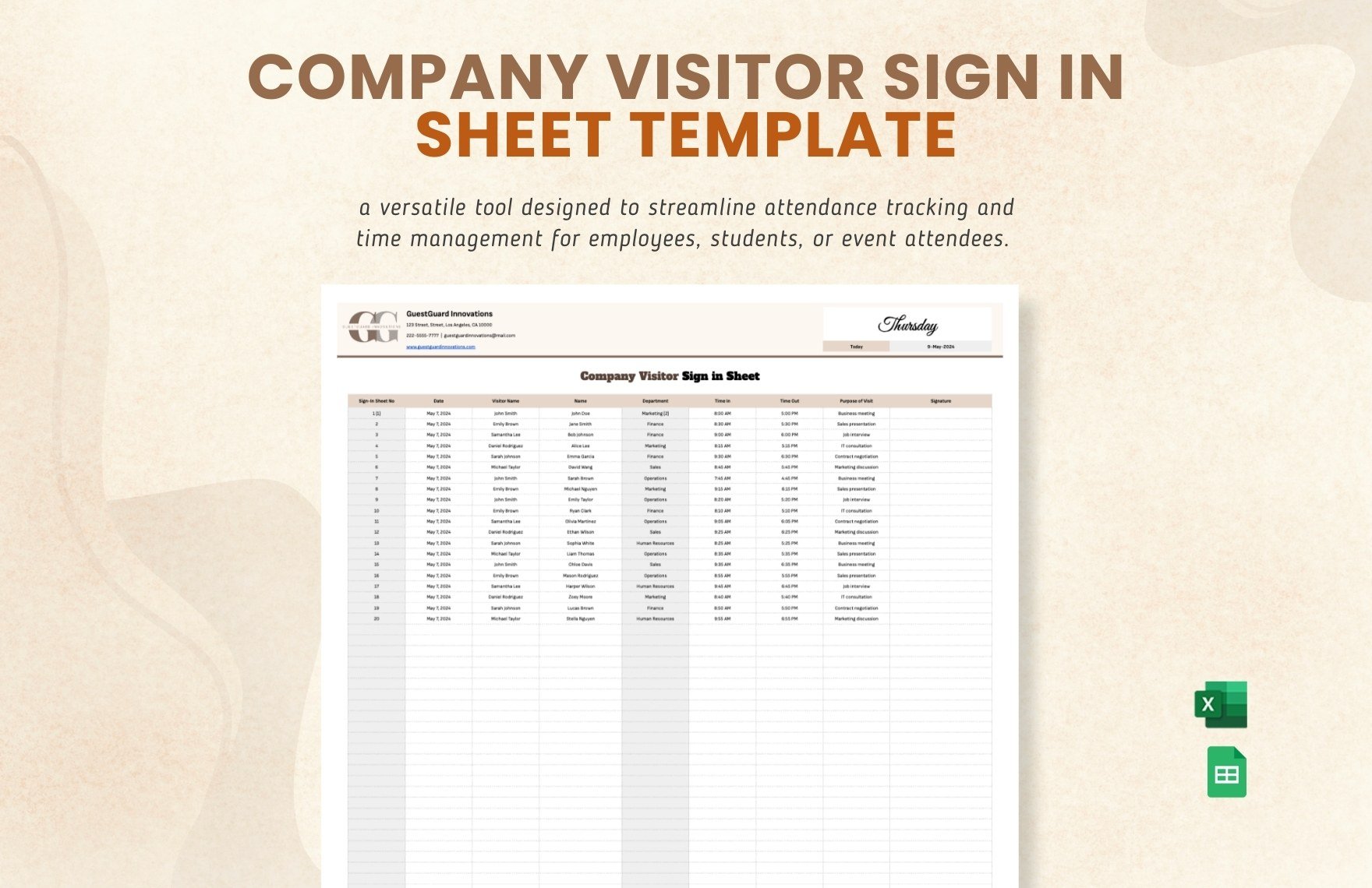 Company Visitor Sign in Sheet Template