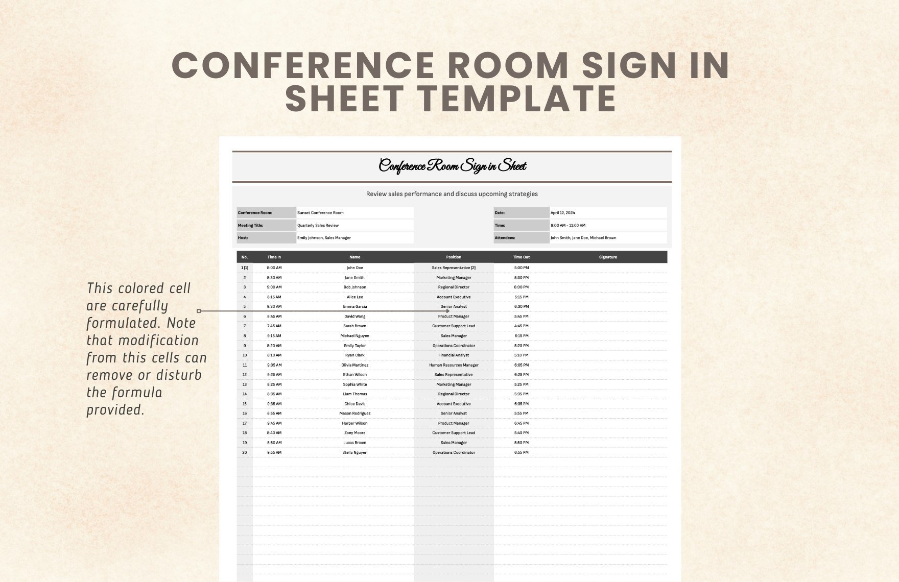 Conference Room Sign in Sheet Template