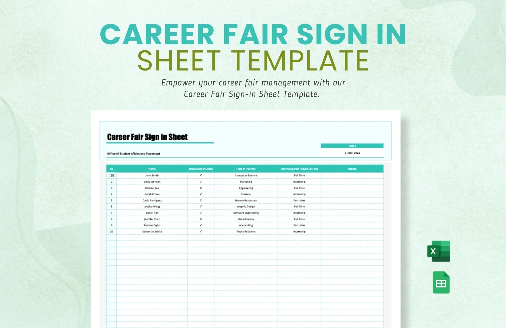 Career Fair Sign in Sheet Template in Excel, Google Sheets