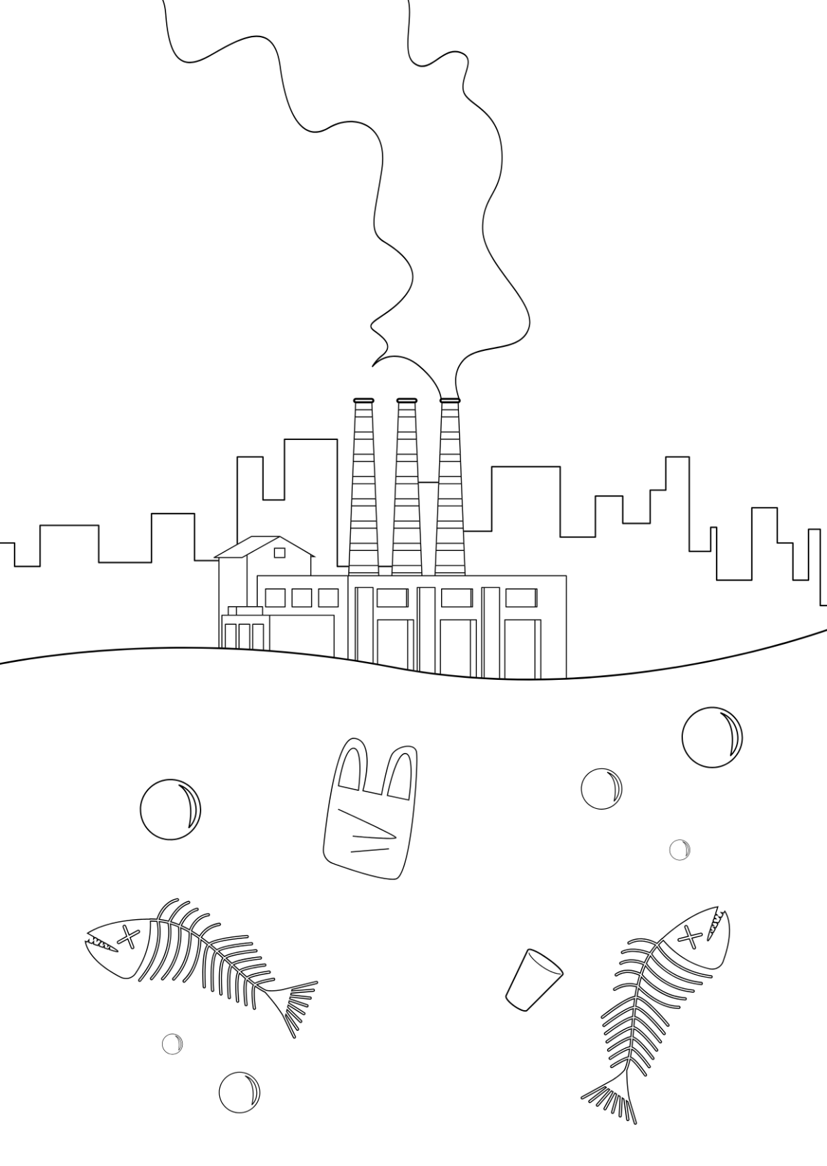Environment Pollution Drawing Template