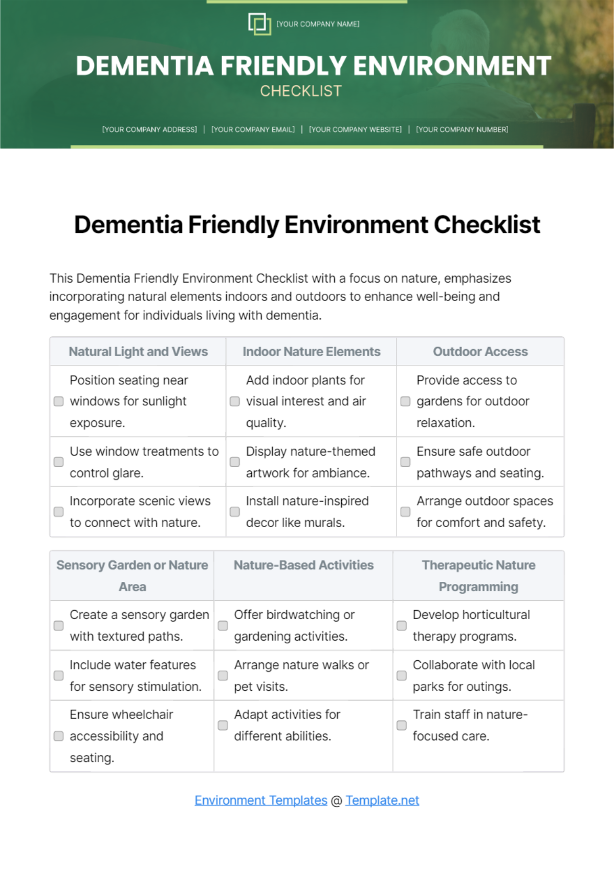 Dementia Friendly Environment Checklist Template