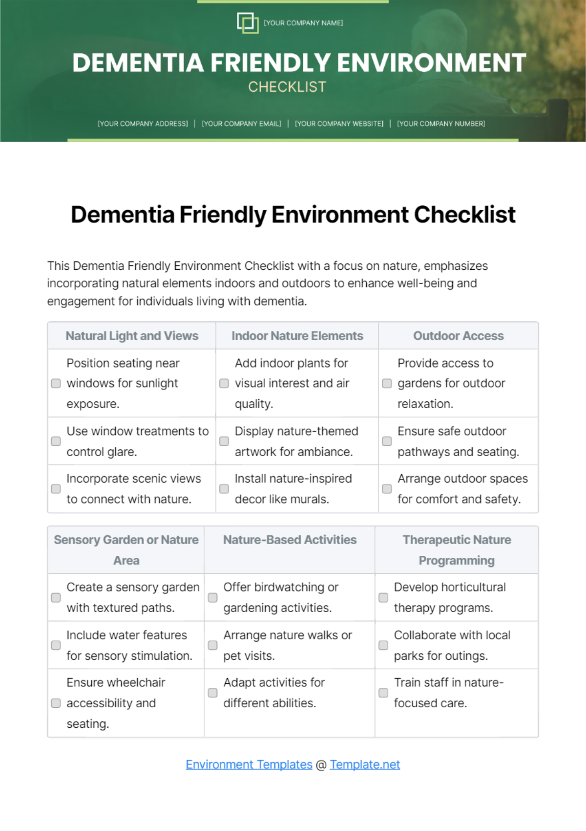 Dementia Friendly Environment Checklist Template - Edit Online & Download