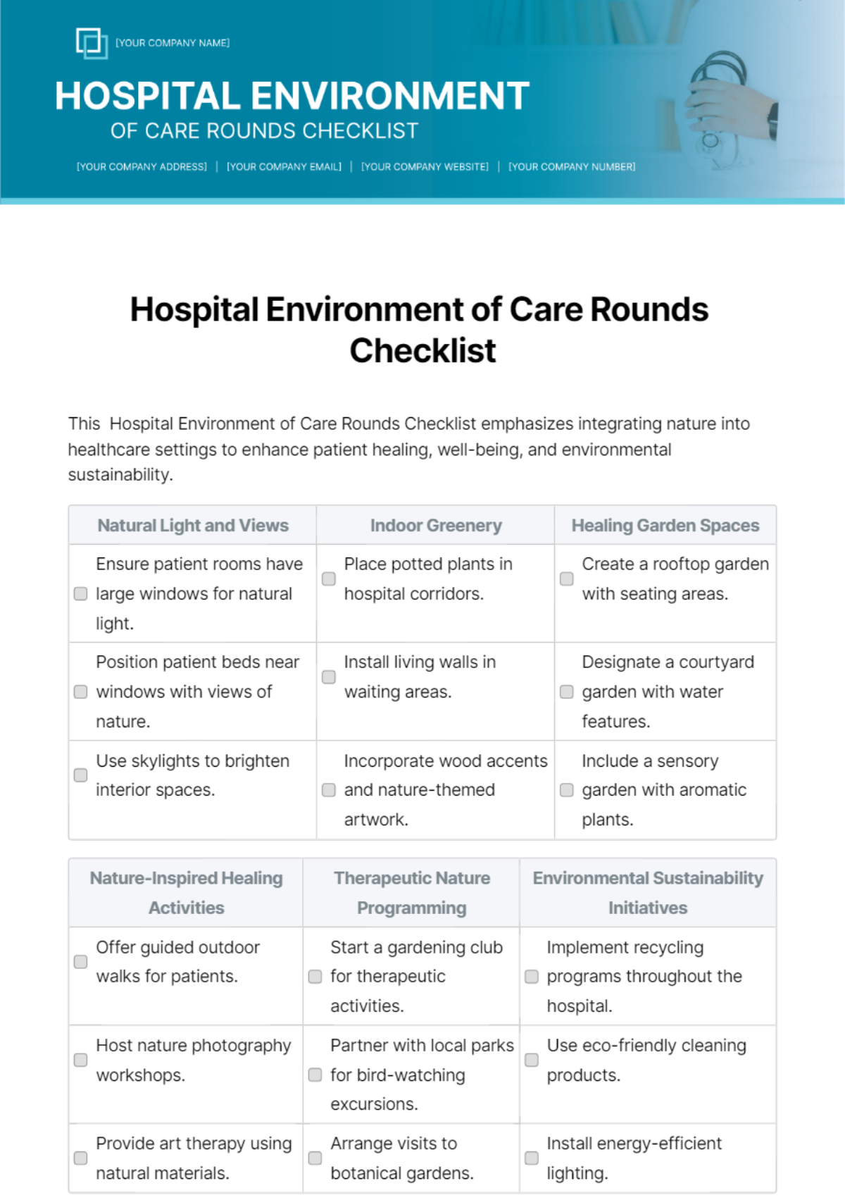 Hospital Environment of Care Rounds Checklist Template