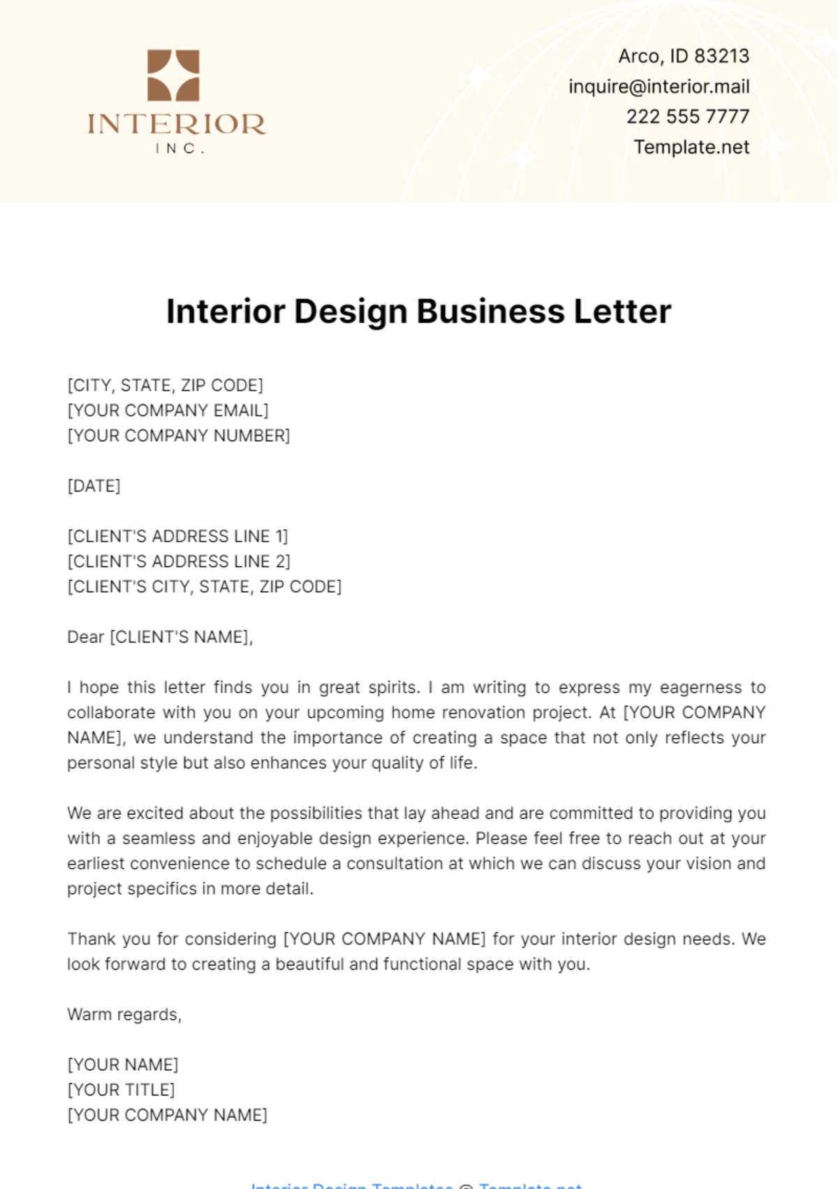 Interior Design Business Letter Template