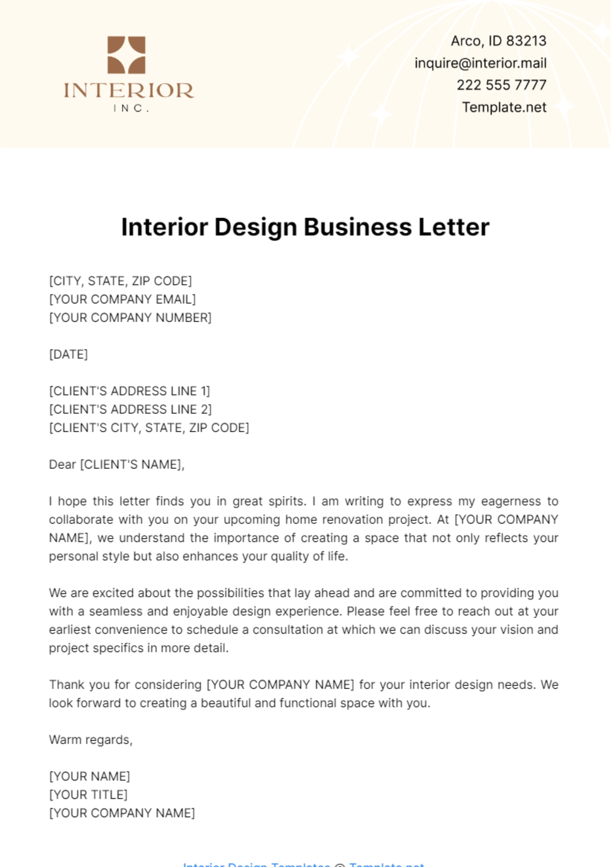 Interior Design Business Letter Template - Edit Online & Download