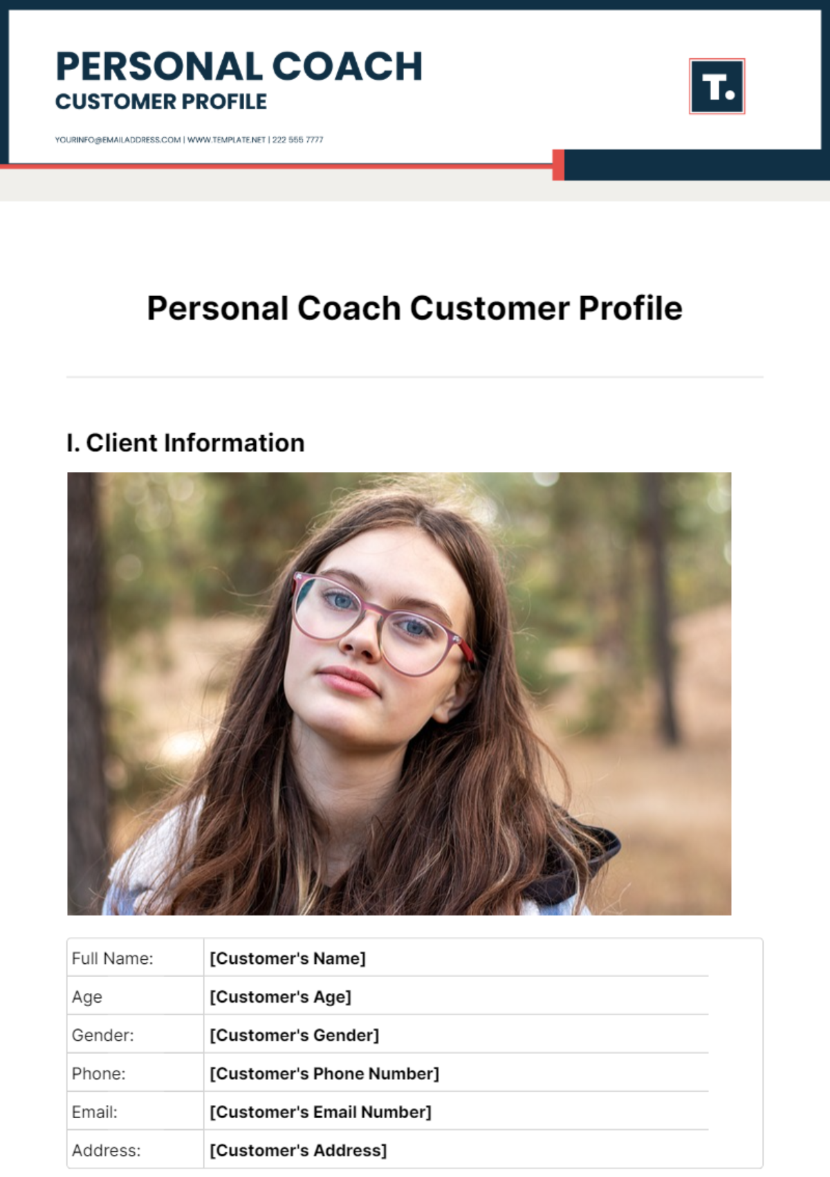 Personal Coach Customer Profile Template