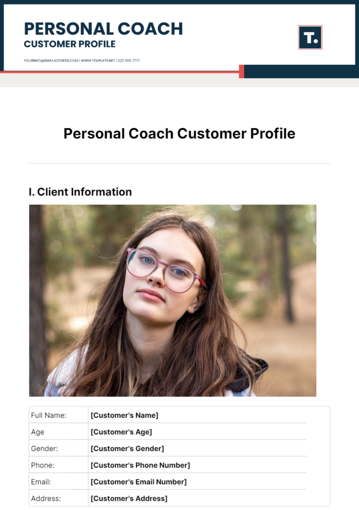 Personal Coach Customer Profile Template - Edit Online & Download