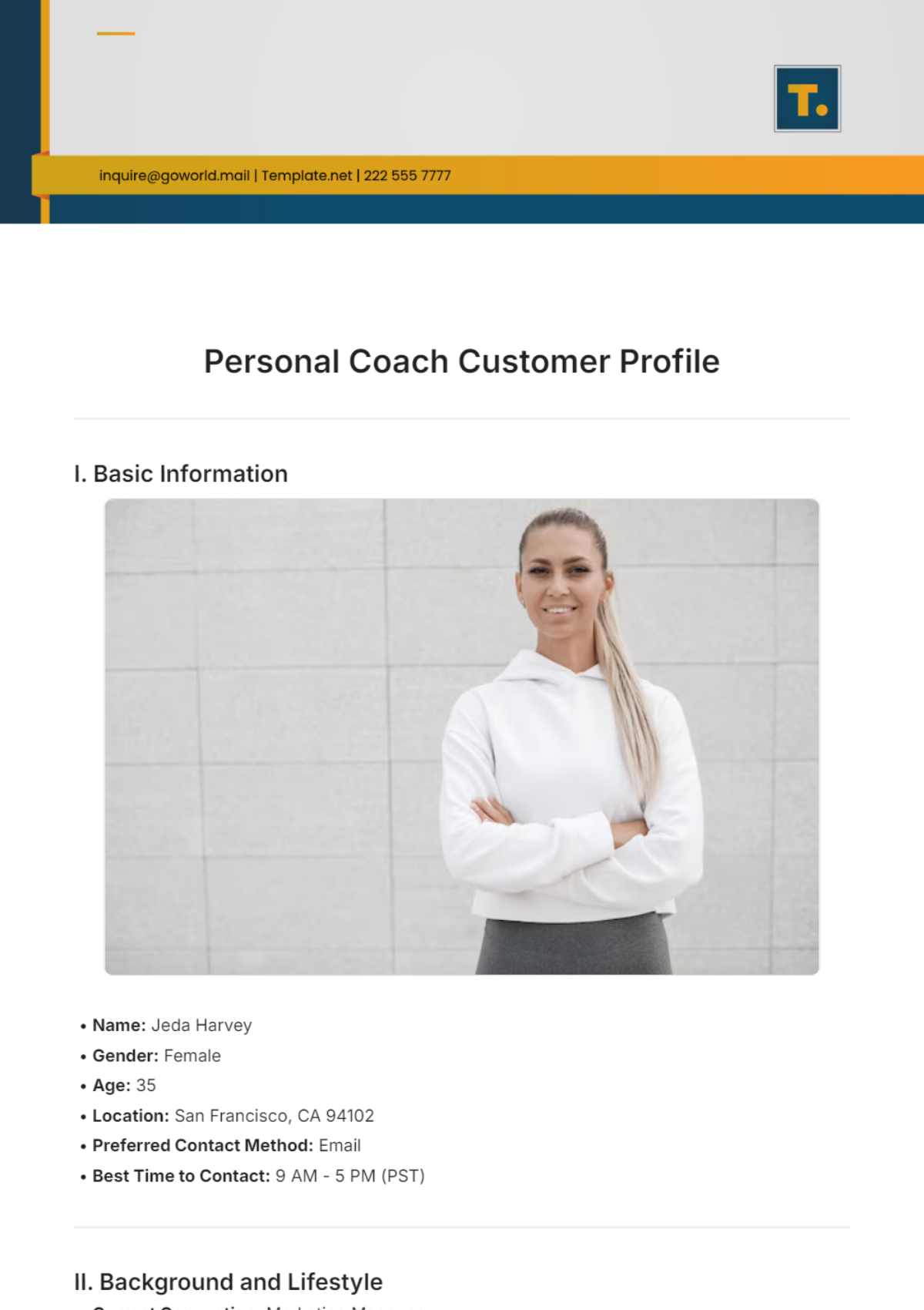 Personal Coach Customer Profile Template - Edit Online & Download