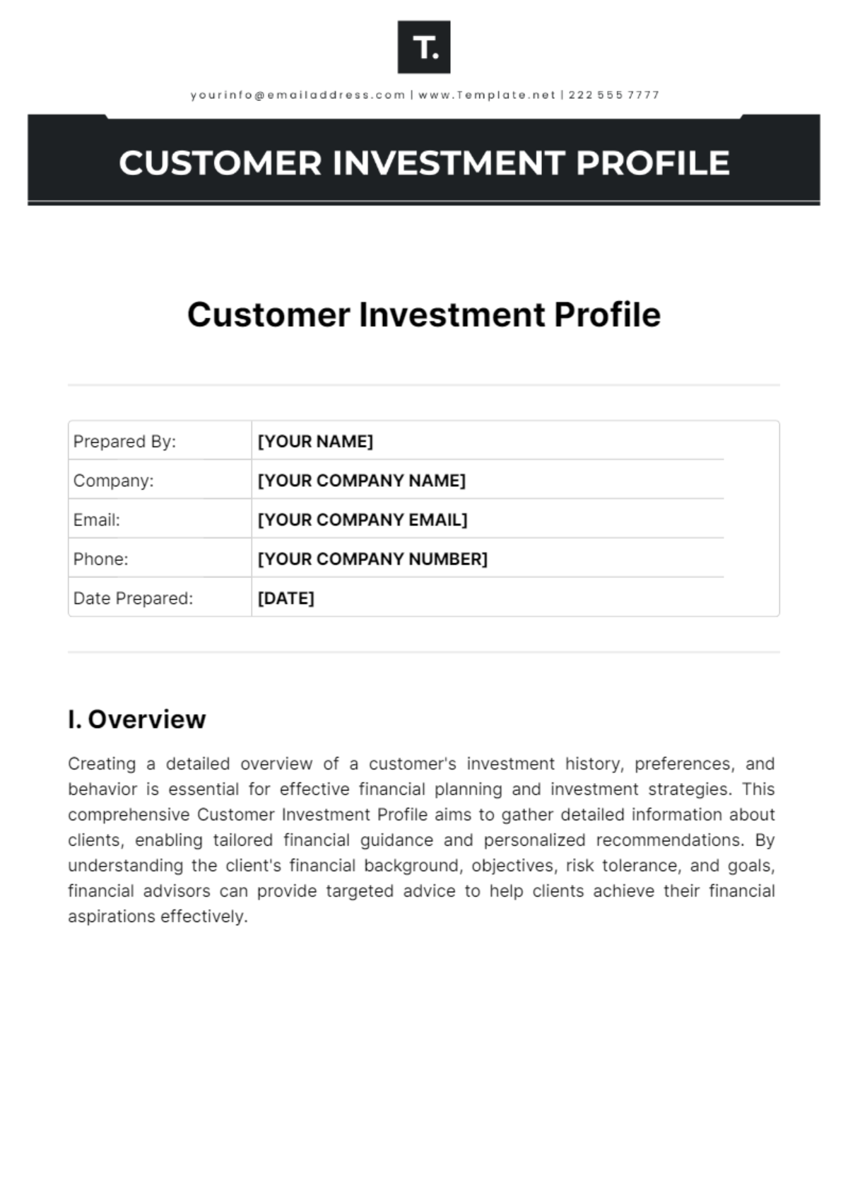 Customer Investment Profile Template - Edit Online & Download