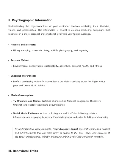Free Marketing Customer Profile Template to Edit Online