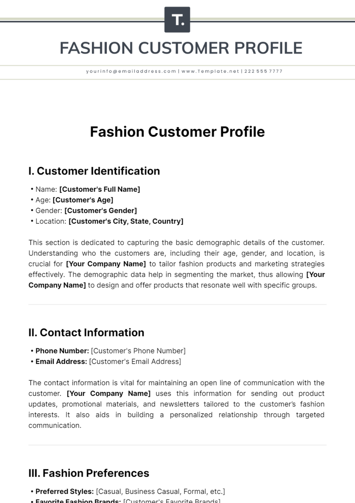 Fashion Customer Profile Template