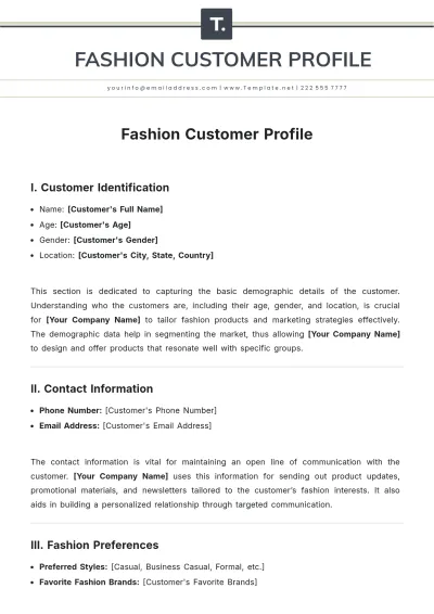 Free Fashion Customer Profile Template to Edit Online