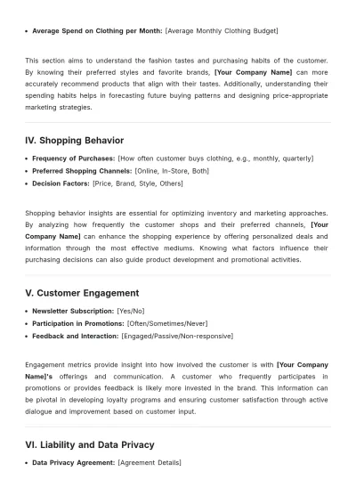 Free Fashion Customer Profile Template to Edit Online