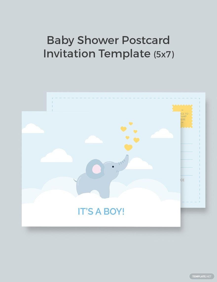 Baby Boy Shower Postcard Invitation Template
