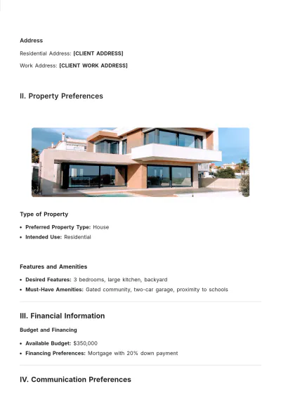 Free Real Estate Customer Profile Template to Edit Online