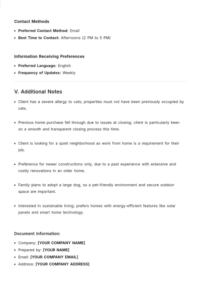 Free Real Estate Customer Profile Template to Edit Online