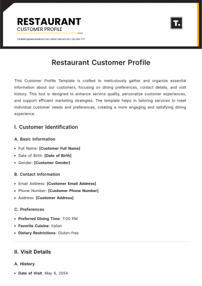 Free Restaurant Customer Profile Template to Edit Online