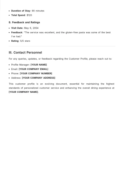 Free Restaurant Customer Profile Template to Edit Online