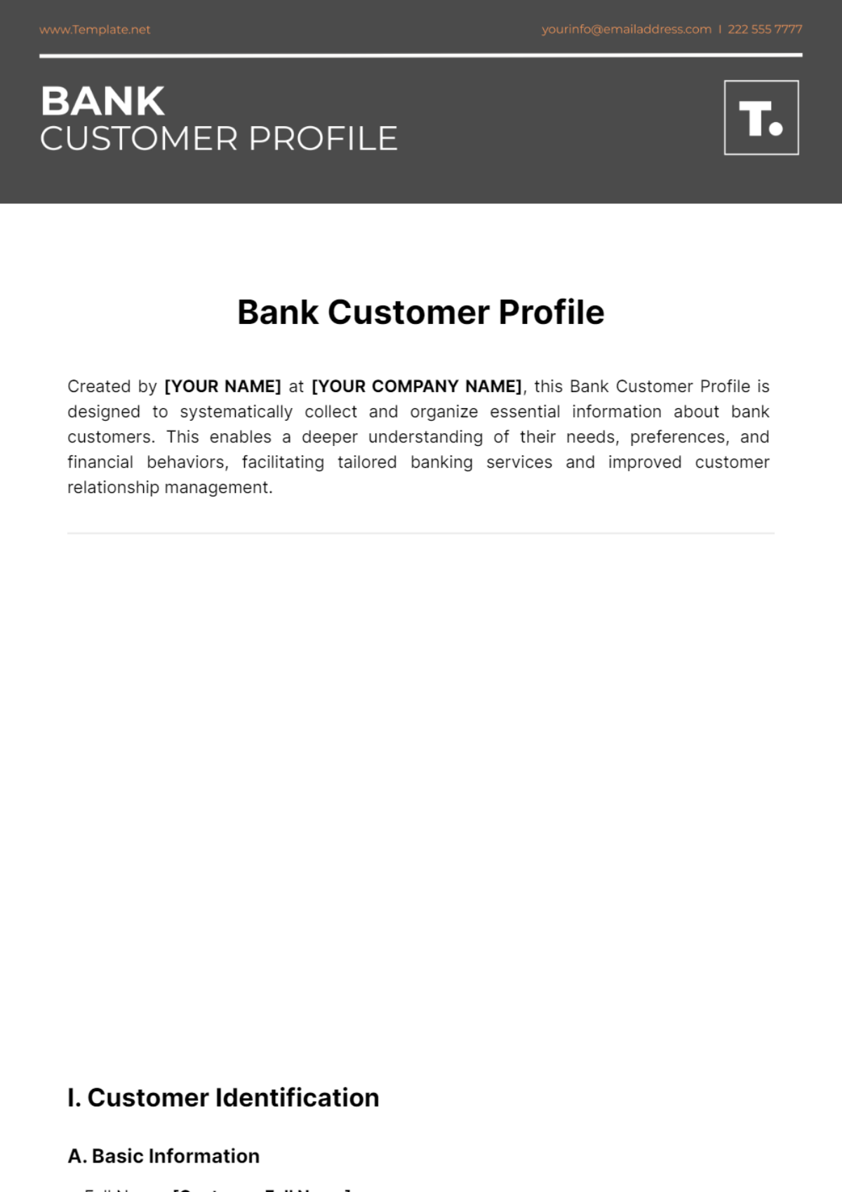 Bank Customer Profile Template - Edit Online & Download