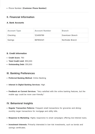 Free Bank Customer Profile Template to Edit Online