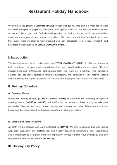 Free Restaurant Holiday Handbook Template to Edit Online