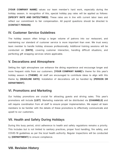 Free Restaurant Holiday Handbook Template to Edit Online