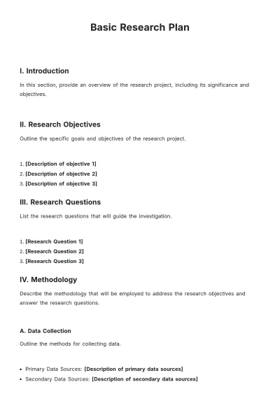 Free Basic Research Plan Template to Edit Online
