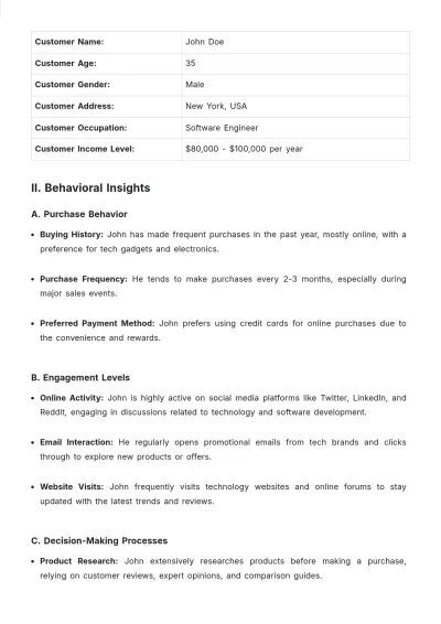 Free Behavioral Customer Profile Template to Edit Online