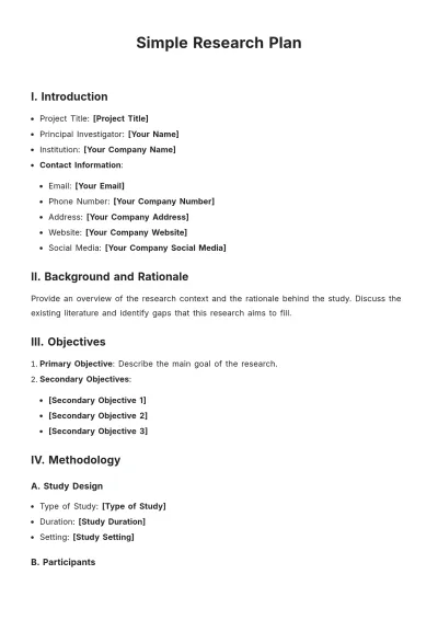 Free Simple Research Plan Template to Edit Online