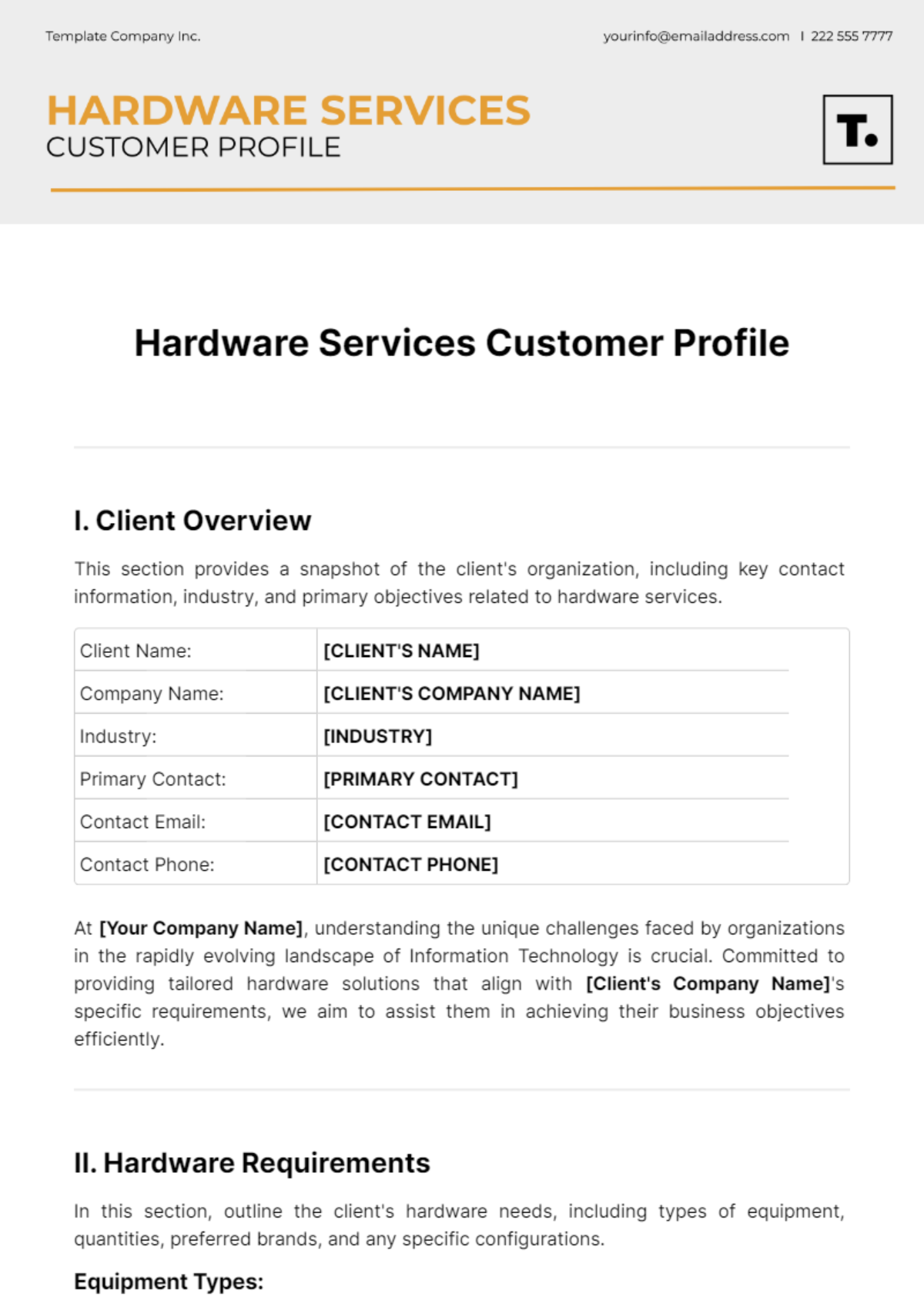 Hardware Services Customer Profile Template