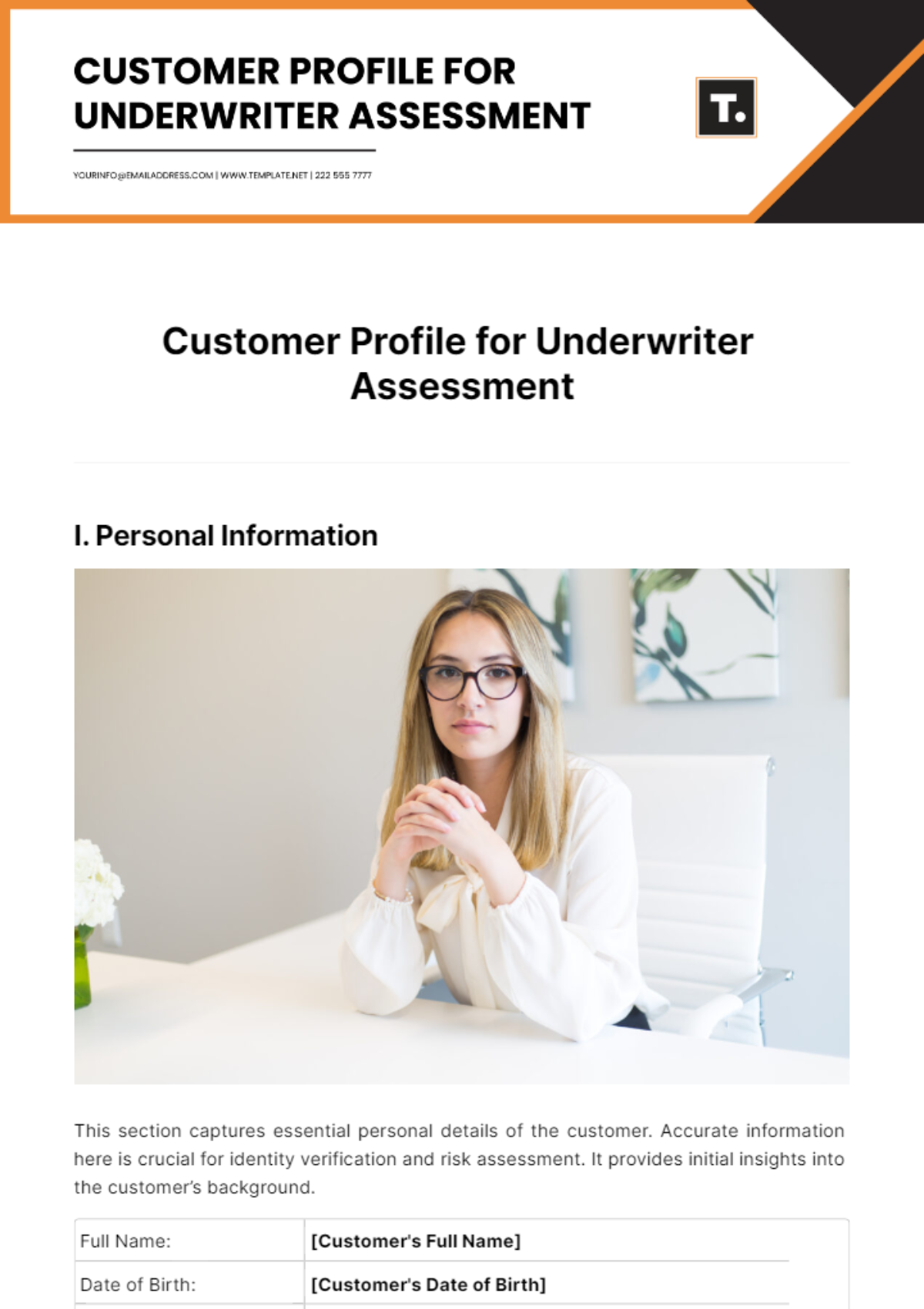 Customer Profile for Underwriter Assessment Template