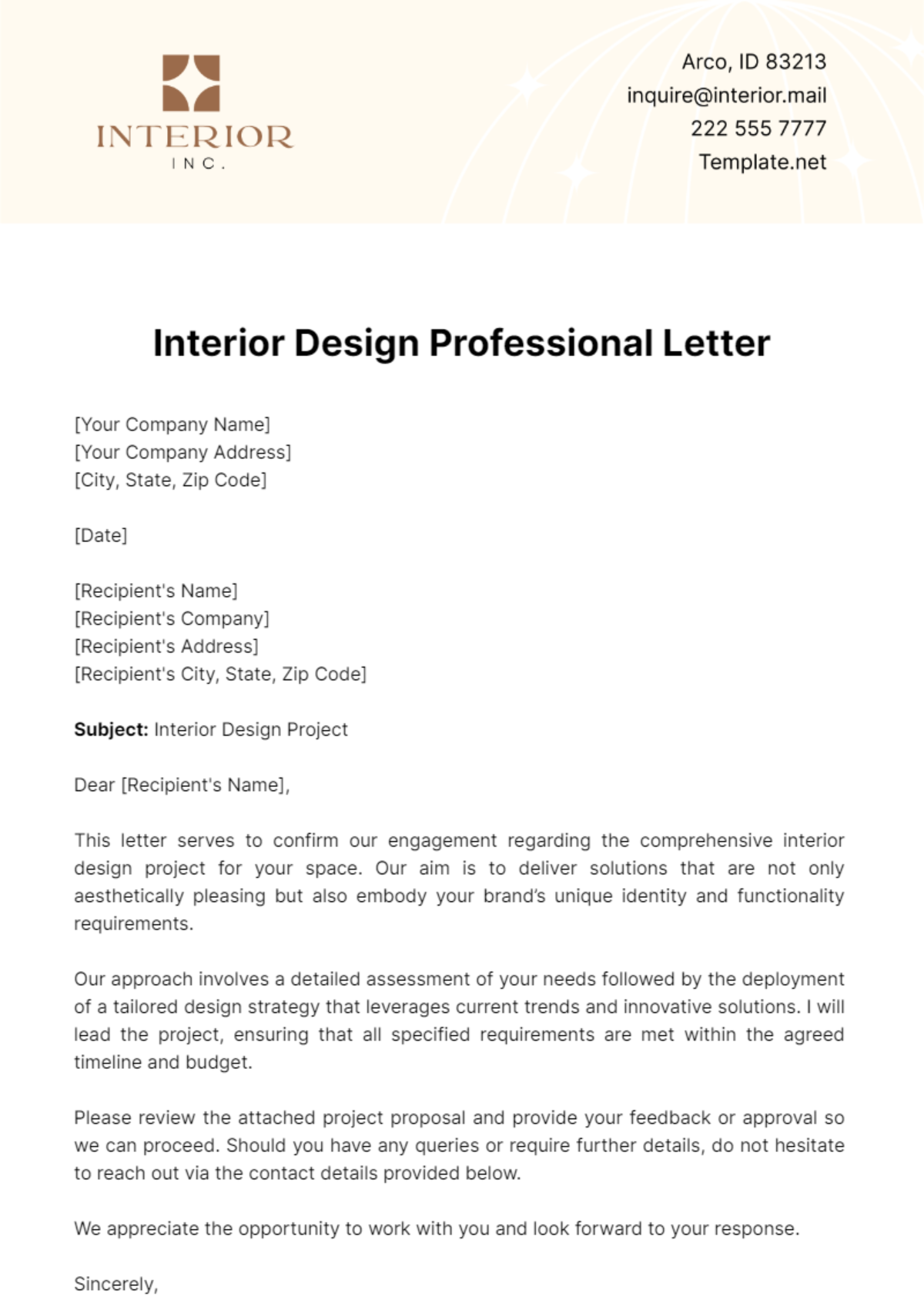 Interior Design Professional Letter Template