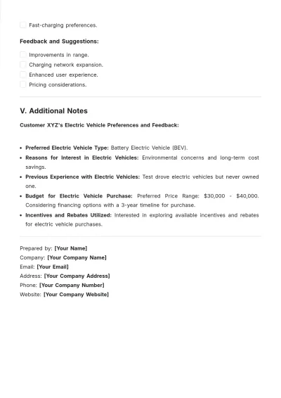 Free Electric Vehicle Customer Profile Template to Edit Online