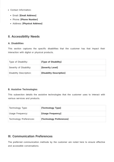 Free Sprint Accessibility Customer Profile Template to Edit Online