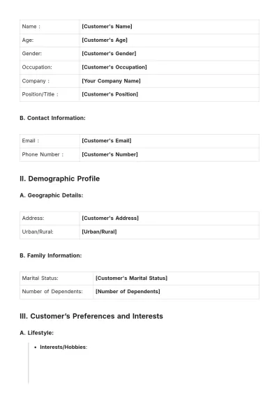 Free Standard Customer Profile Template to Edit Online