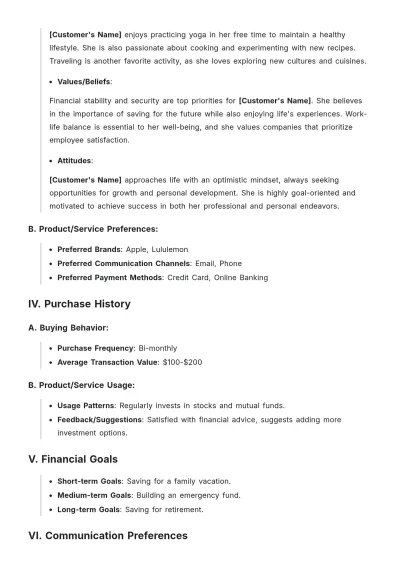 Free Standard Customer Profile Template to Edit Online