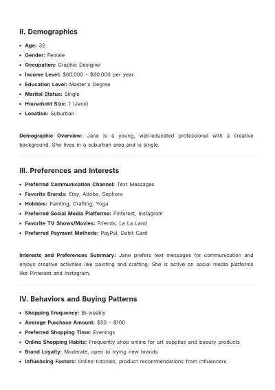 Free One Page Customer Profile Template to Edit Online