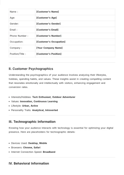 Free Web Customer Profile Template to Edit Online