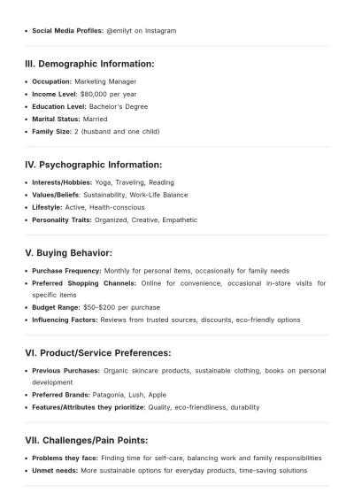 Free Occupation Customer Profile Template to Edit Online